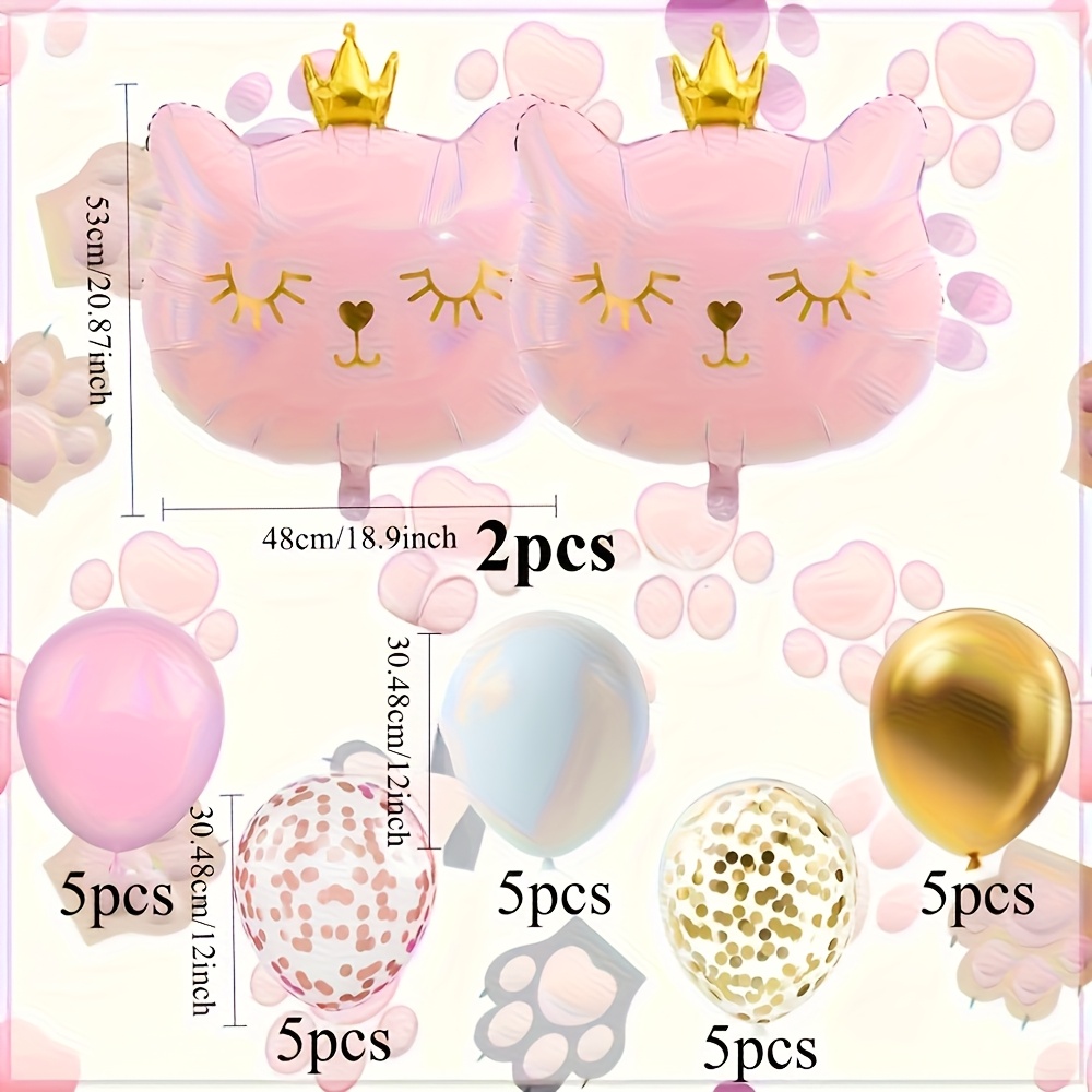 Image of Pink And Golden Confetti Balloons Set, Pink Cat Balloons, 12 Inch Pink And Golden Balloons For Cat Birthday Decorations, Shower Wedding Decorations