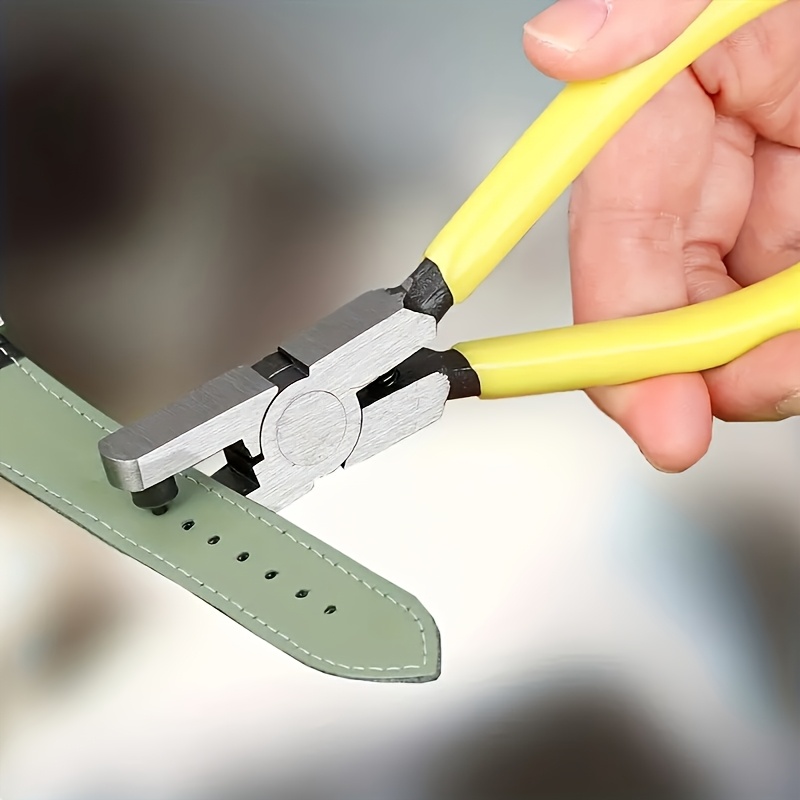 Heavy-Duty Carbon Steel Hole Punch Pliers with Versatile Belt & Shoelace Openings - Perfect for Watches, Sandals, Tags - Precision 2mm Hole Creation, Durable Yellow Handle, Red Accents, Ideal for Faux Leather and Material Crafting, Leatherworking Tools | Ergonomic Tool Design | Robust Tool Construction, Faux Leather Hole Punch Tool