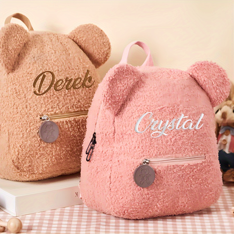 

Name Customization Girls Cute Embroidery Customized Plush Backpack, Girls Bear Schoolbag Backpack