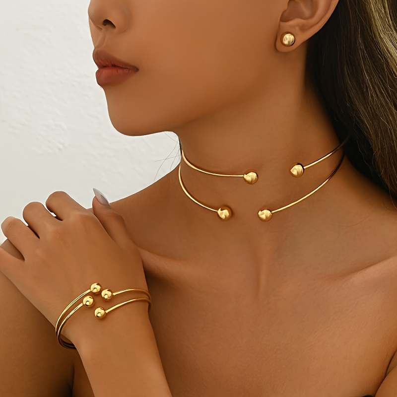 Image of 4pcs Set Of Simple Elegant Openwork Earrings, Bracelet And Necklace For Women's Banquet