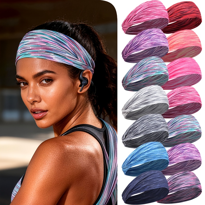 7pcs colorful striped elastic fashionable new womens sports headband set wholesale multiple colors   suitable for running yoga and daily use