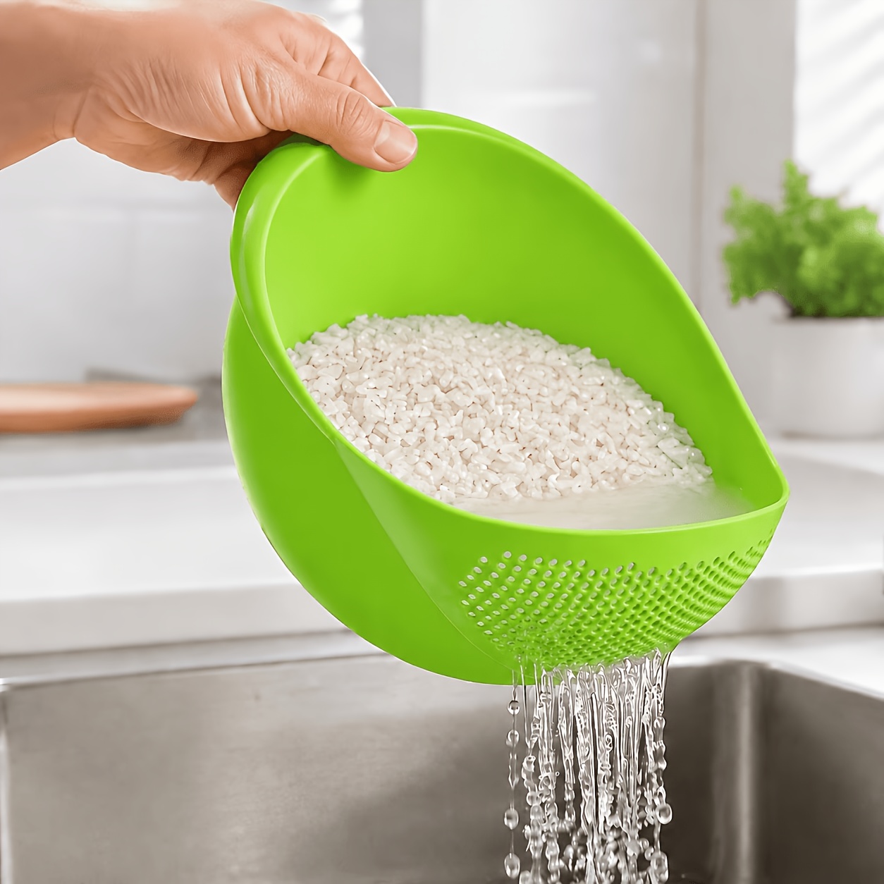 TEMU 1pc Rice Washing Filter Basket, Creative Rice Washing Sieve, Multifunctional Food Safety Rice Bowl With Easy-drain Filter Net, Kitchen Draining