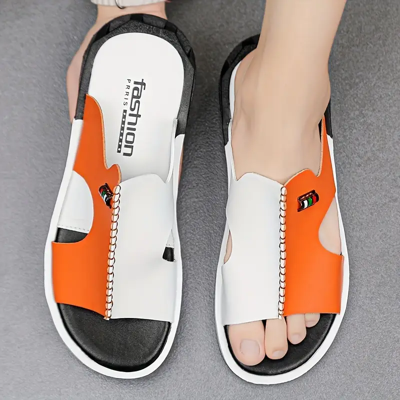 mens color casual slides with microfiber leather casual non slip open toe for indoor outdoor walking spring and summer details 6