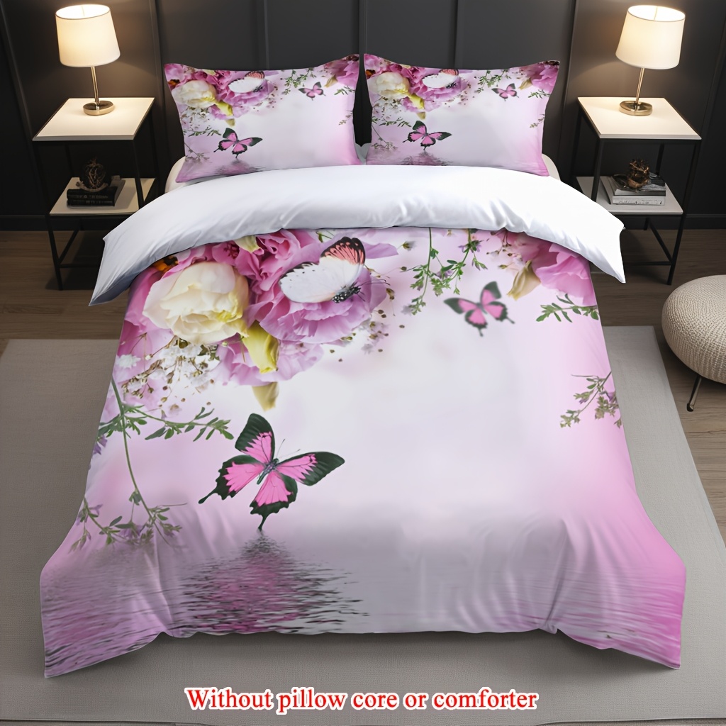 2 3pcs 1 duvet cover 1 2 pillowcase without core   flowers sparkling   green branches and leaves ripple romantic valentines day   for couples 3d print soft comfortable bedding set for bedroom dorm room family gift Product details 4
