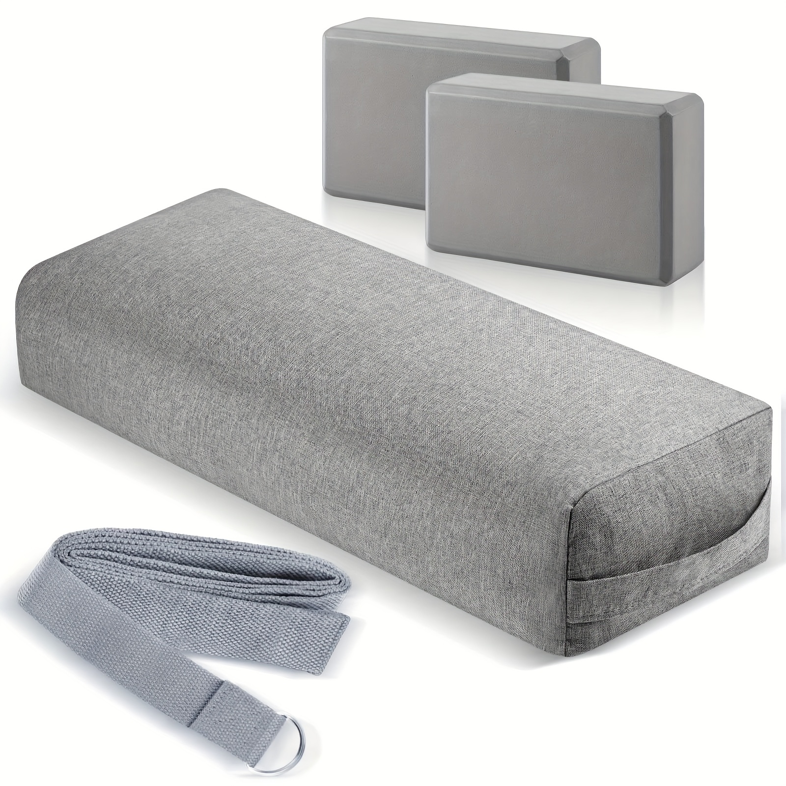 Image of 4pcs Yoga Bolster Pillows Blocks With Strap Set, Comfortable Meditation Pillow For Non-slip Reusable Yoga Blocks For Balance, Pilates