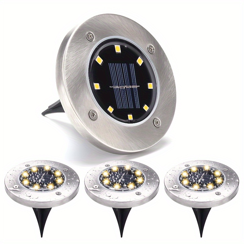 

4pcs, Stainless Steel Solar-powered Led Ground Lights, 3.9 Inch Outdoor Garden Lawn Pathway Landscape Lamps