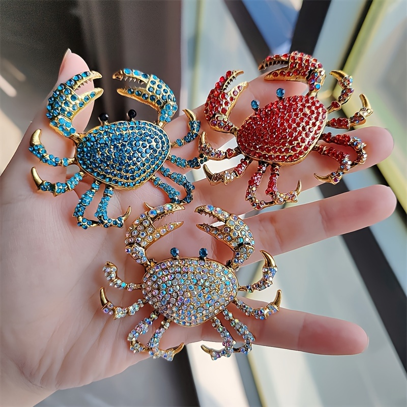 

Elegant Rhinestone Crab Brooch Pin - Luxurious Zinc Alloy Fashion Accessory For Men, Suits & Coats