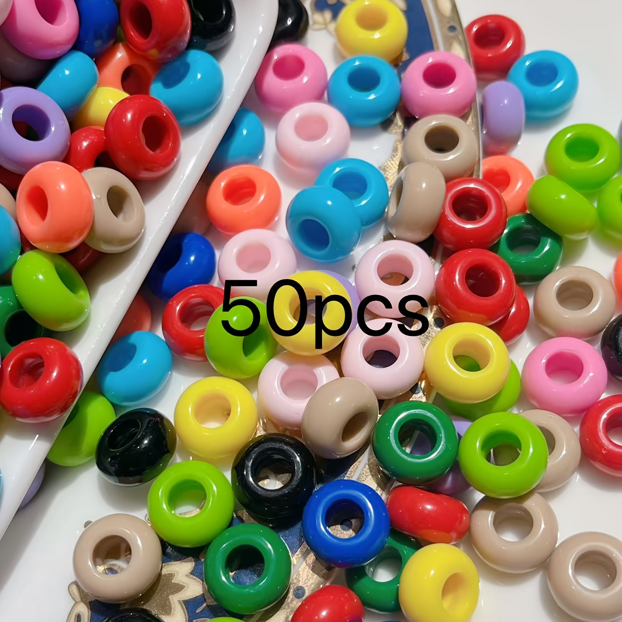 50pcs Acrylic 14mm Glossy Large Hole Wheel Beads, Random Mixed Colors, Spacer Beads, For Bracelet, Bead Pen, Necklace, Bag Charm Etc. Jewelry Additions Beads