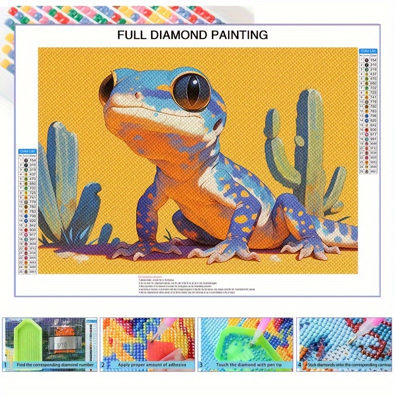 

5d Full Drill Diamond Painting Kit For Adults, Animal Theme Geckos & Cacti, Diy Round Diamond Art Craft, Mosaic Wall Art For Home Decor, Beginner Friendly, Gift Without Frame 15.8" X 19.7