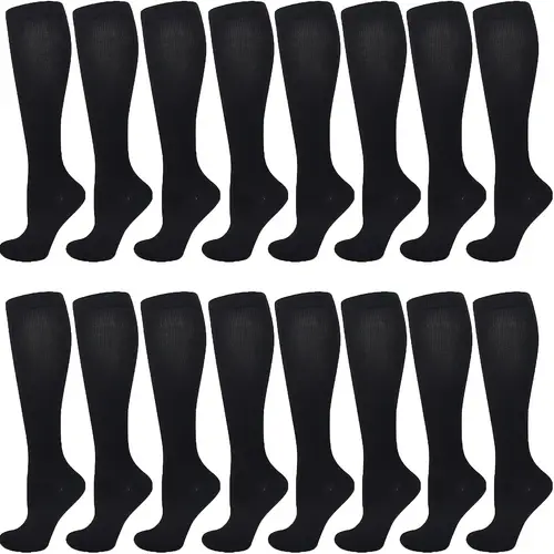 16 pairs compression stockings for men women long tube 50 nylon 50 spandex elastic support for teachers nurses machine washable solid compression socks