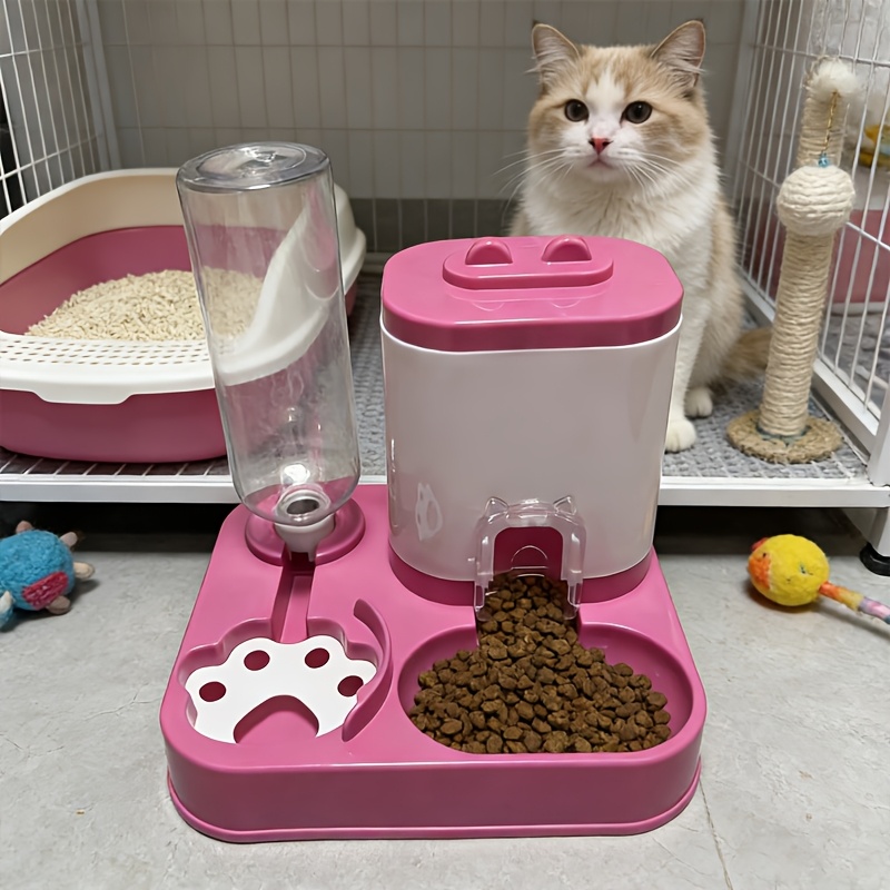 Smart Pet Feeder And Water Dispenser Set, Easy Assembly, Suitable for Cats And Small Dogs, Blue, Pink, Gray, Green, Yellow Available, Transparent/White 2 Specifications Available, Ideal Gift for Relatives, Friends, Colleagues, Non-Electric