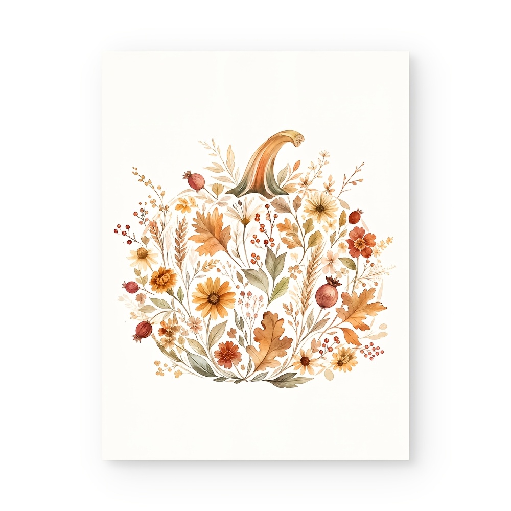 TEMU Affiches et plates 2D, Affiches et plates 2D, Art mural sur toile cadre, vintage, Fleurs, Citrouille et , Aquarelle, Impression HD, Toile pour