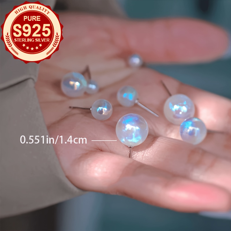 S925 Silver Iridescent Resin Spherical Stud Earrings