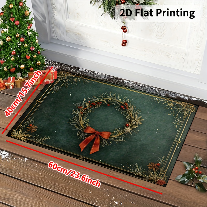 Image of 1pc Of Thick Felt Weighing 1000 Grams Per , In Sizes 15x23/19x31/23x35/31x47 Inches. ' Knot Holly Wreath, Christmas Decoration' Non-slip, Machine Washable Polyester Door Mat For Indoor And Outdoor Use