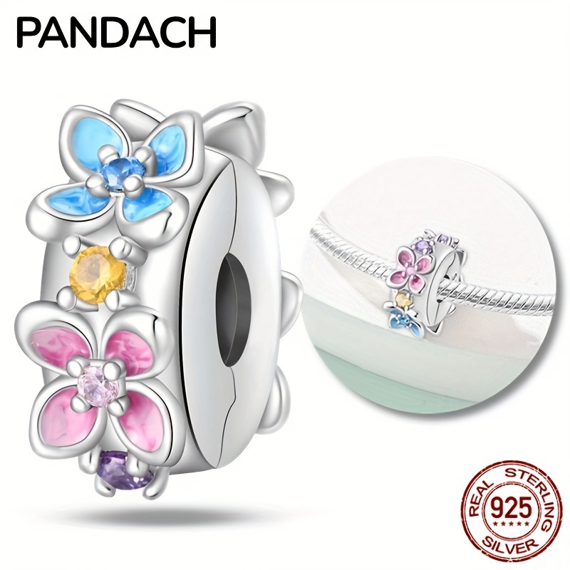 

Spring -100% 925 Sterling Silver Colorful Flowers Clip Charm Perfect For Diy Jewelry Making