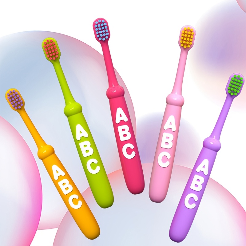 soft bristle toothbrush suitable for kids aged 3 12 neutral oral care for and toddlers manual toothbrush for children   in dopamine colors   purple green yellow perfect gifts for christmas and halloween details 2