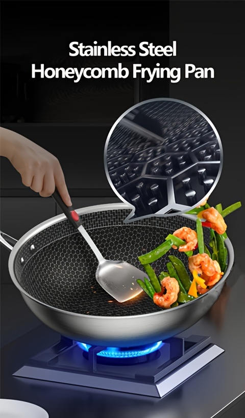 versatile stainless steel wok non stick honeycomb design for gas induction stoves   cooking   details 0