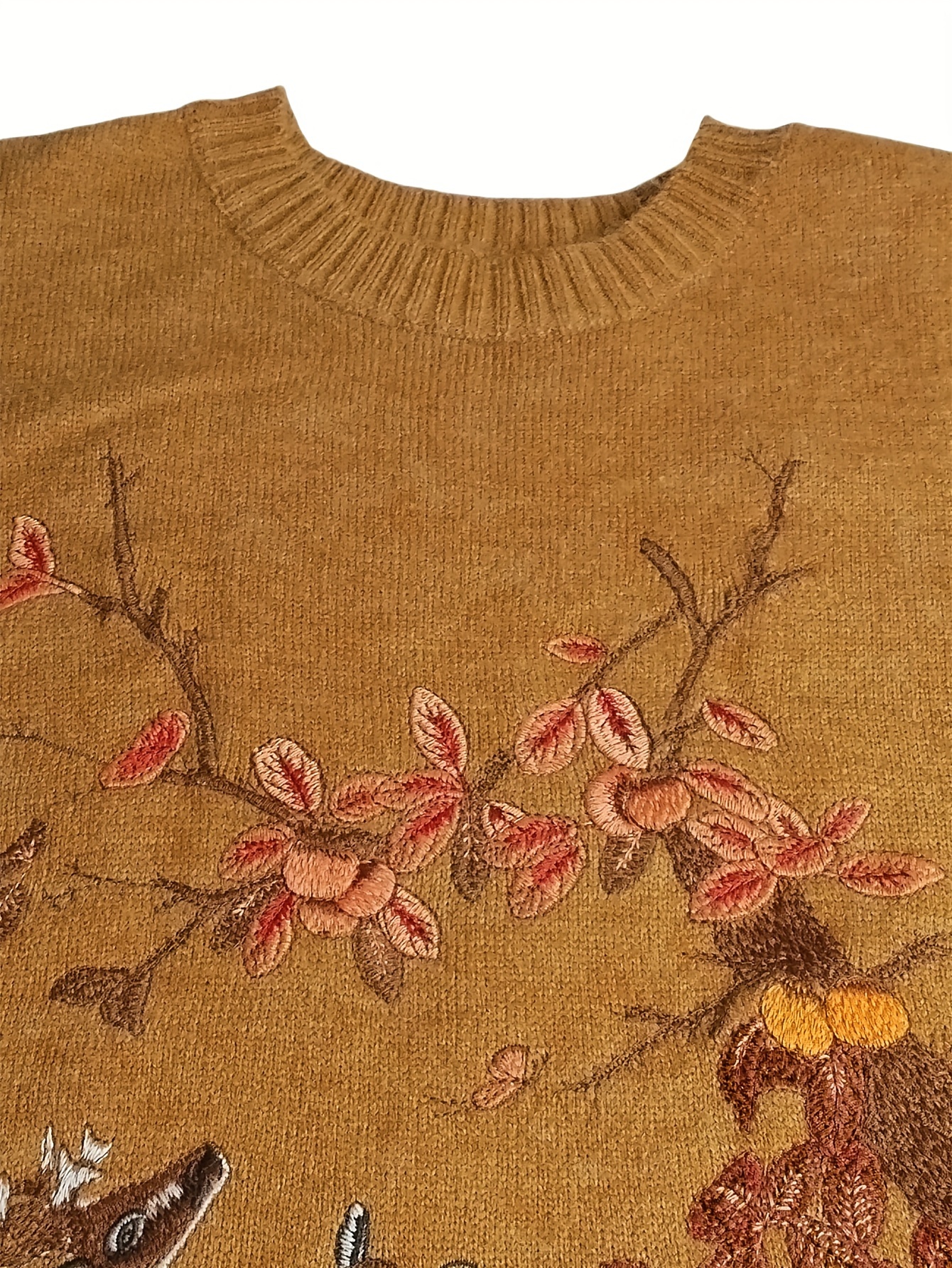 Carmel Collection Embroidered Deer Knit Long outlet Sleeve Pullover Sweater