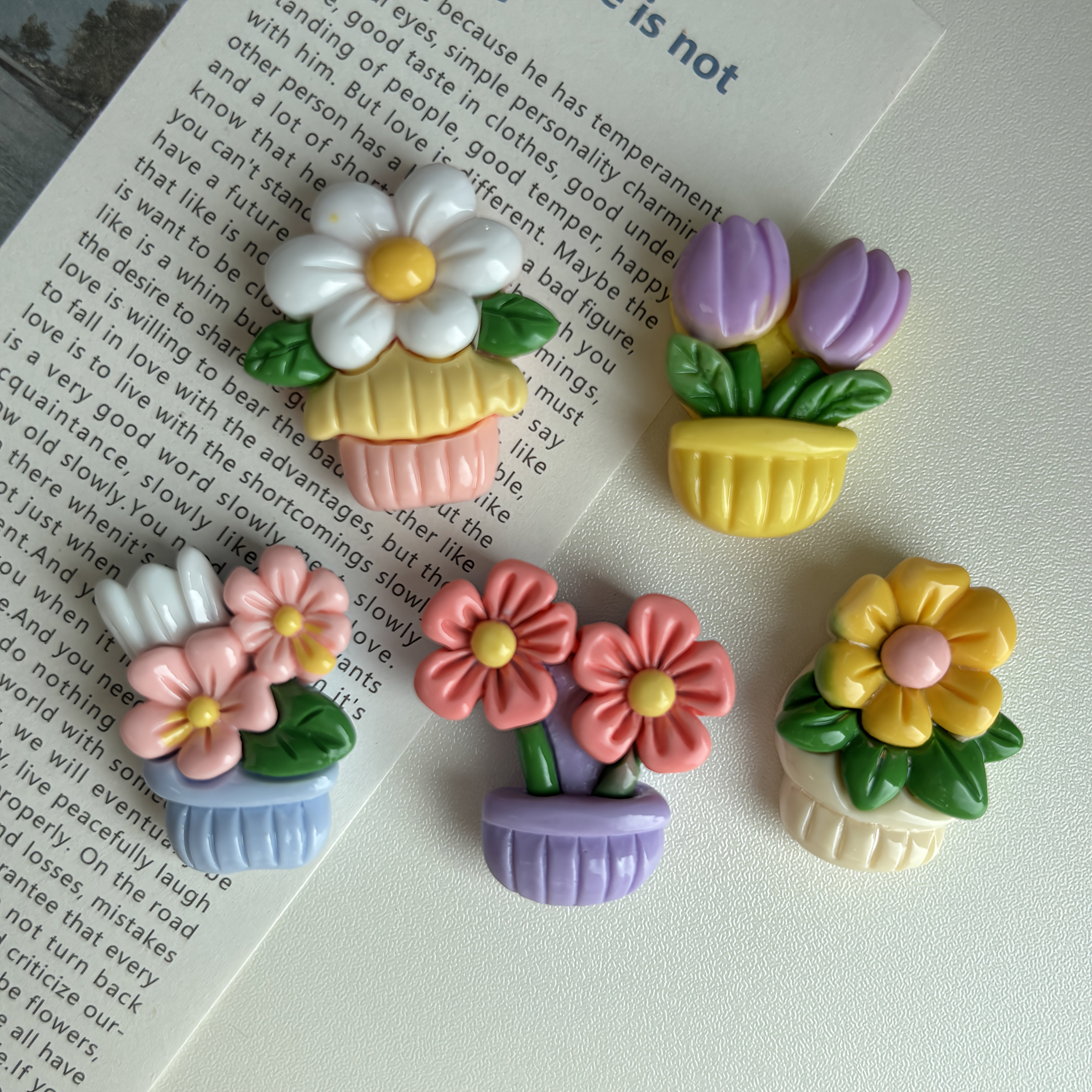 TEMU 5-pack Potted Flower Fridge Magnets, Kitchen Office Whiteboard Dishwasher Decor, Vibrant Colors, Ideal Gift For Christmas Valentine's Day