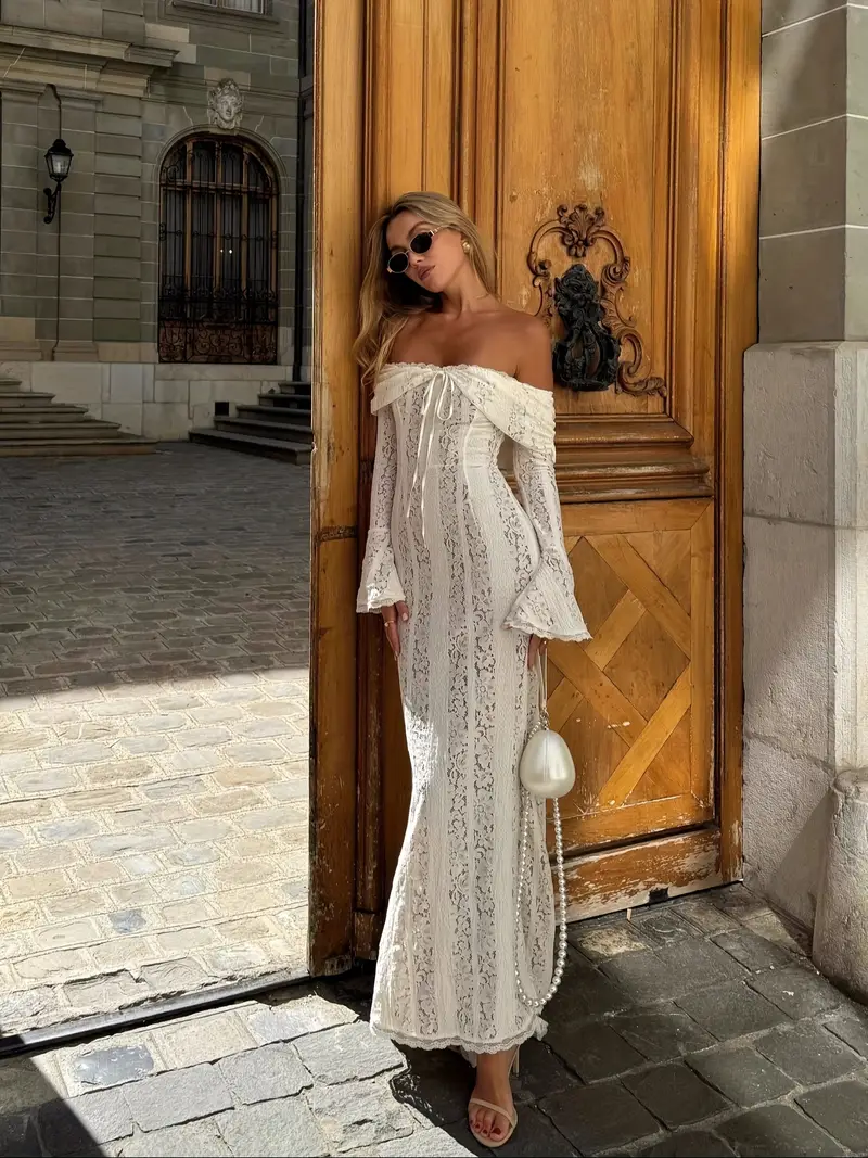 lace dress high end Stunning Appliques High Neck Lace Wedding Dresses with Sequins