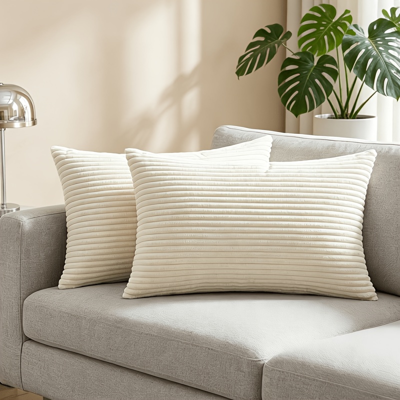 TEMU Lot de 2 Housses de Coussin Minimalistes Blanches à Rayures, Housses de Coussin Lombaire, Nettoyage Facile, Douces et Confortables, Fermeture
