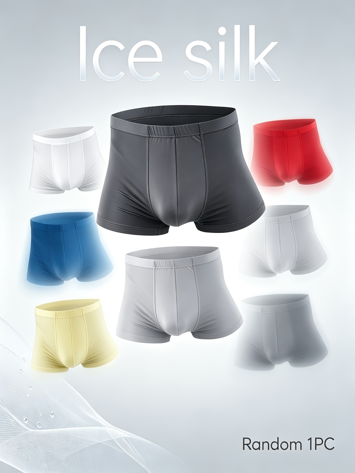 Random 1pc Men's Ice Silky Fiber Fabric Underwear, Silky Smooth Cooling Underwear, Men's Summer Boxer Briefs, Slim Fit Athletic Underwear, Quick-Dry Breathable Fabric, Youth Underwear