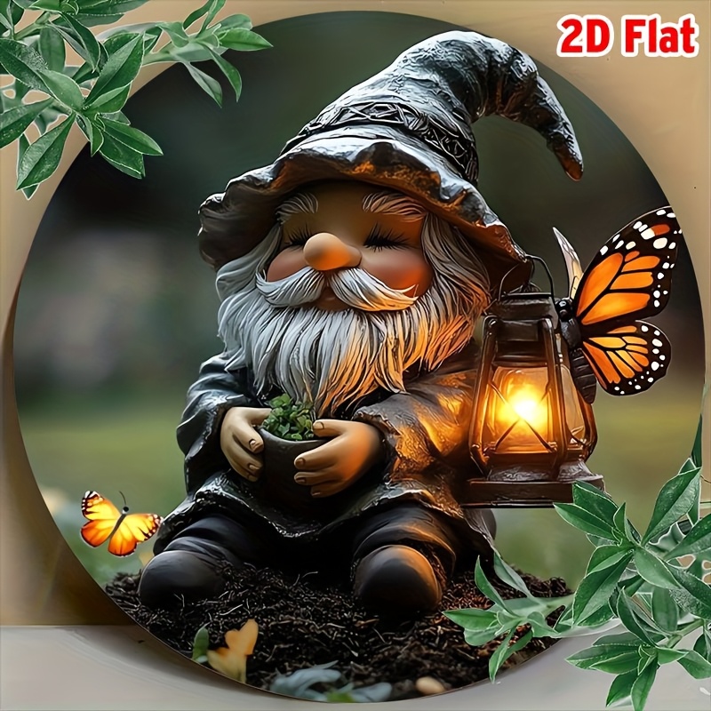 TEMU 2d Flat, 1pc Vintage Whimsical Aluminum Garden Statue With Vibrant Plant Pot - Outdoor Decor, Nature-inspired Wall-mounted Lawn Ornament For