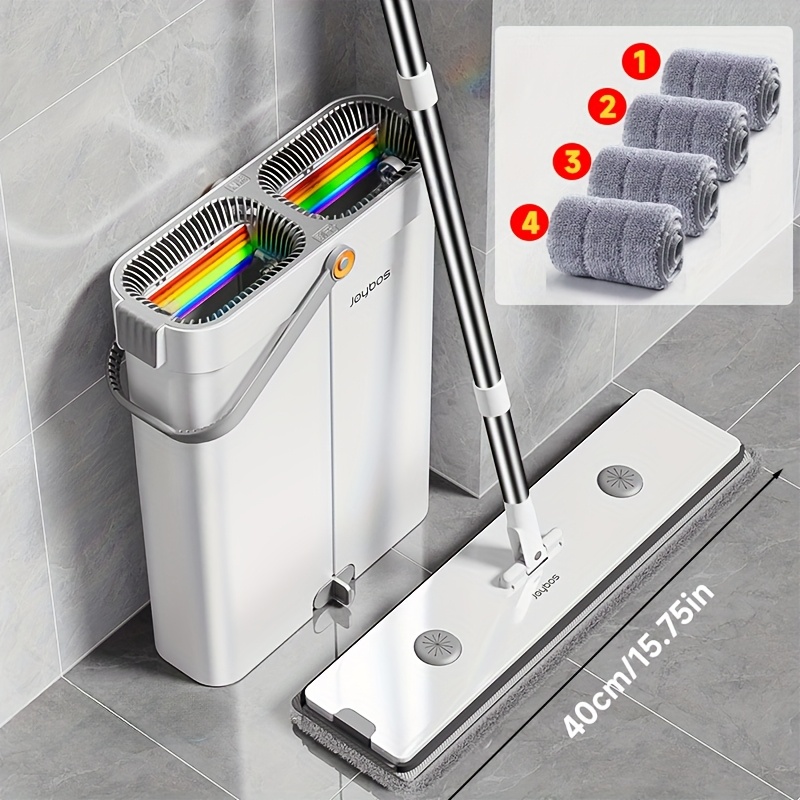 E-shop Joybos Flachmopp mit Mopp Eimer für einfache Bodenreinigung, 4 Mikrofaser Staubtücher, Robuster Kunststoffmopp, Ideal für Zuhause, Küche,