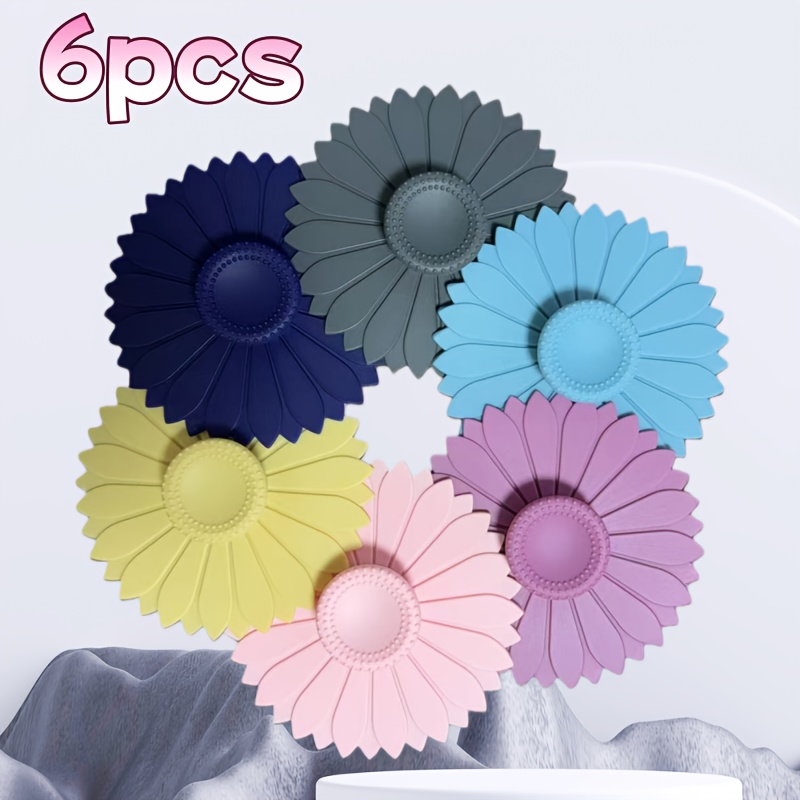Image of 6pcs Petal Silicone Cup Lid Set, Made Of Food-grade Silicone, In 14 Colors. Multi-functional Silicone Cup Lids Provide Dust And Insect Protection, Prevent Pet Hair, And Are Reusable For Coffee Cups