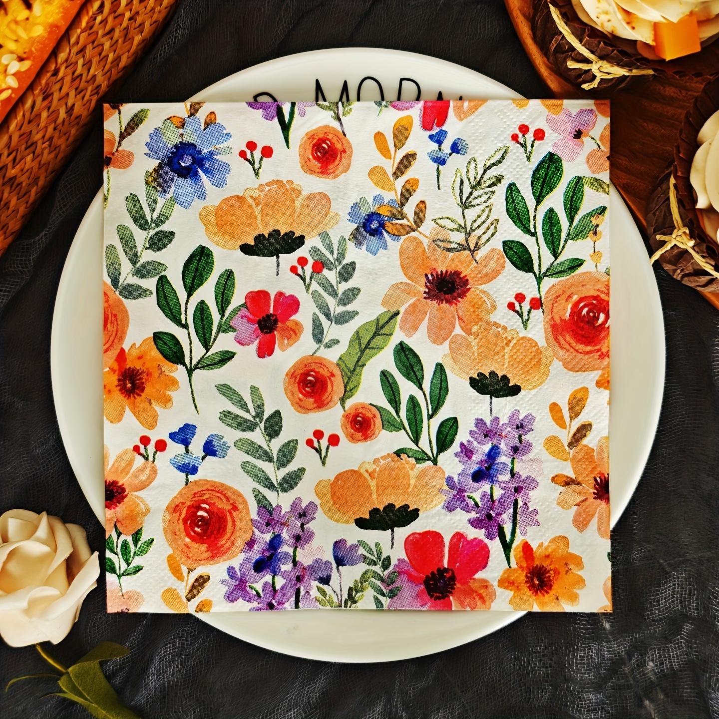 E-shop 1 Packung mit 20 Blättern, Blumenmuster Servietten, Party-Servietten, Papier-Tischsets, geeignet für Versammlungen Restaurants, ideal für
