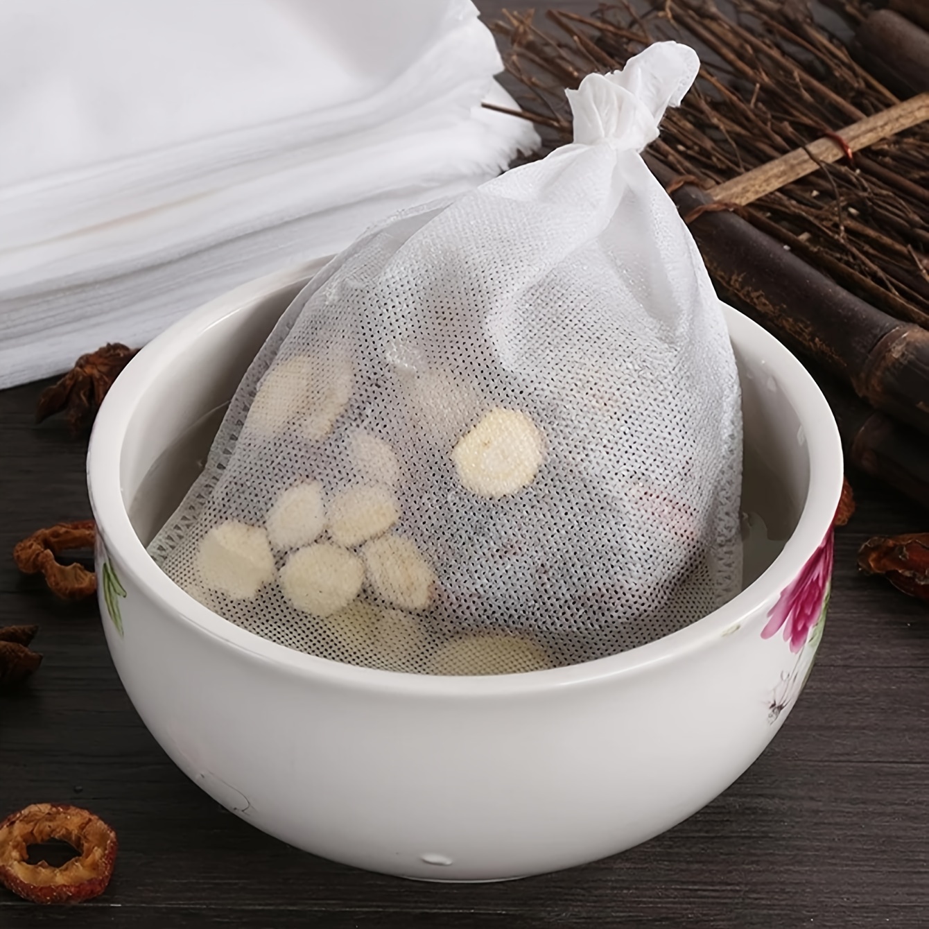 10 100 200pcs drawstring non woven fabric disposable tea bags multi purpose for medicinal   coffee filtration and tea brewing Product details 6