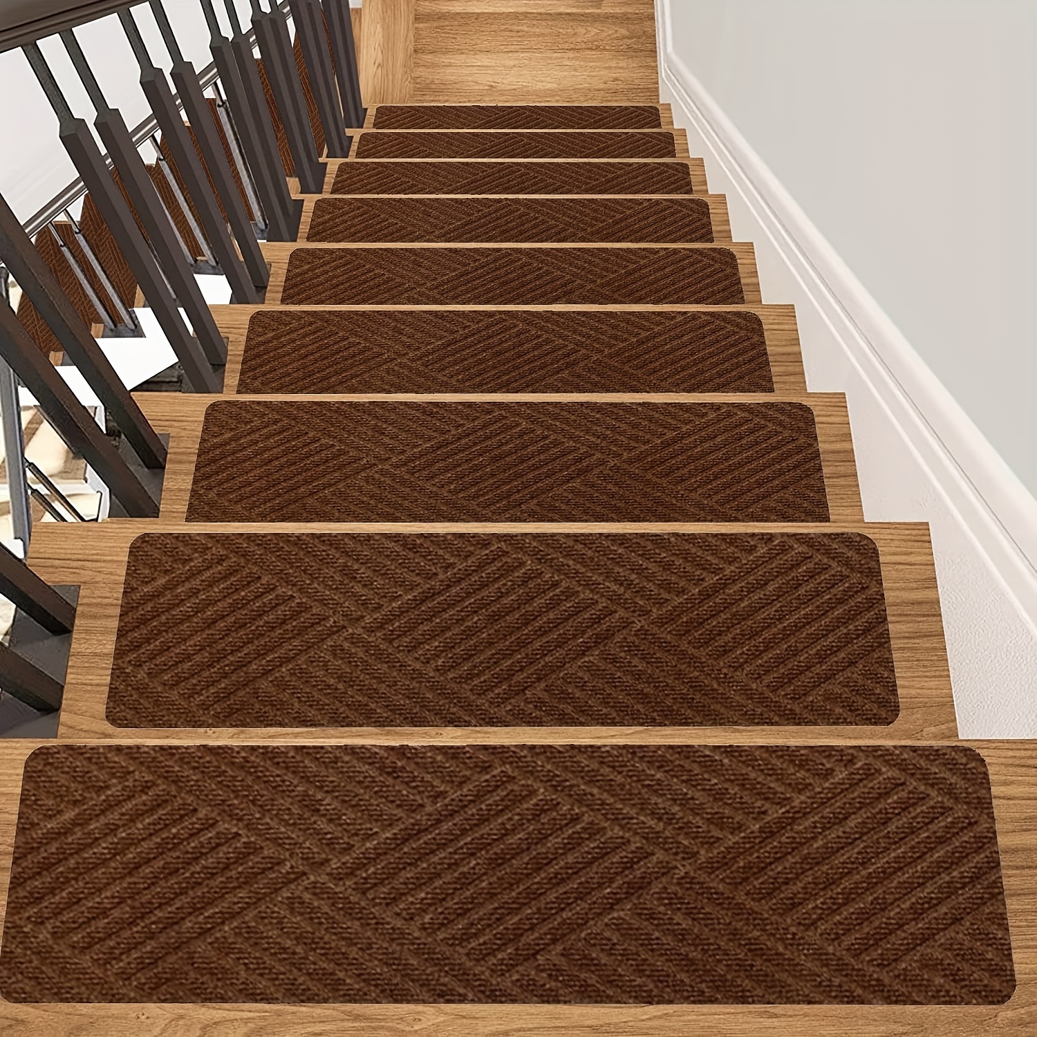 

8" X 30" (15-pack) Non-slip Stair Treads For Wooden Steps, Anti Slip Indoor Stair Runners Rugs Pad For Elders And Pets, Pre-applied Adhesive Staircase Carpets Reusable