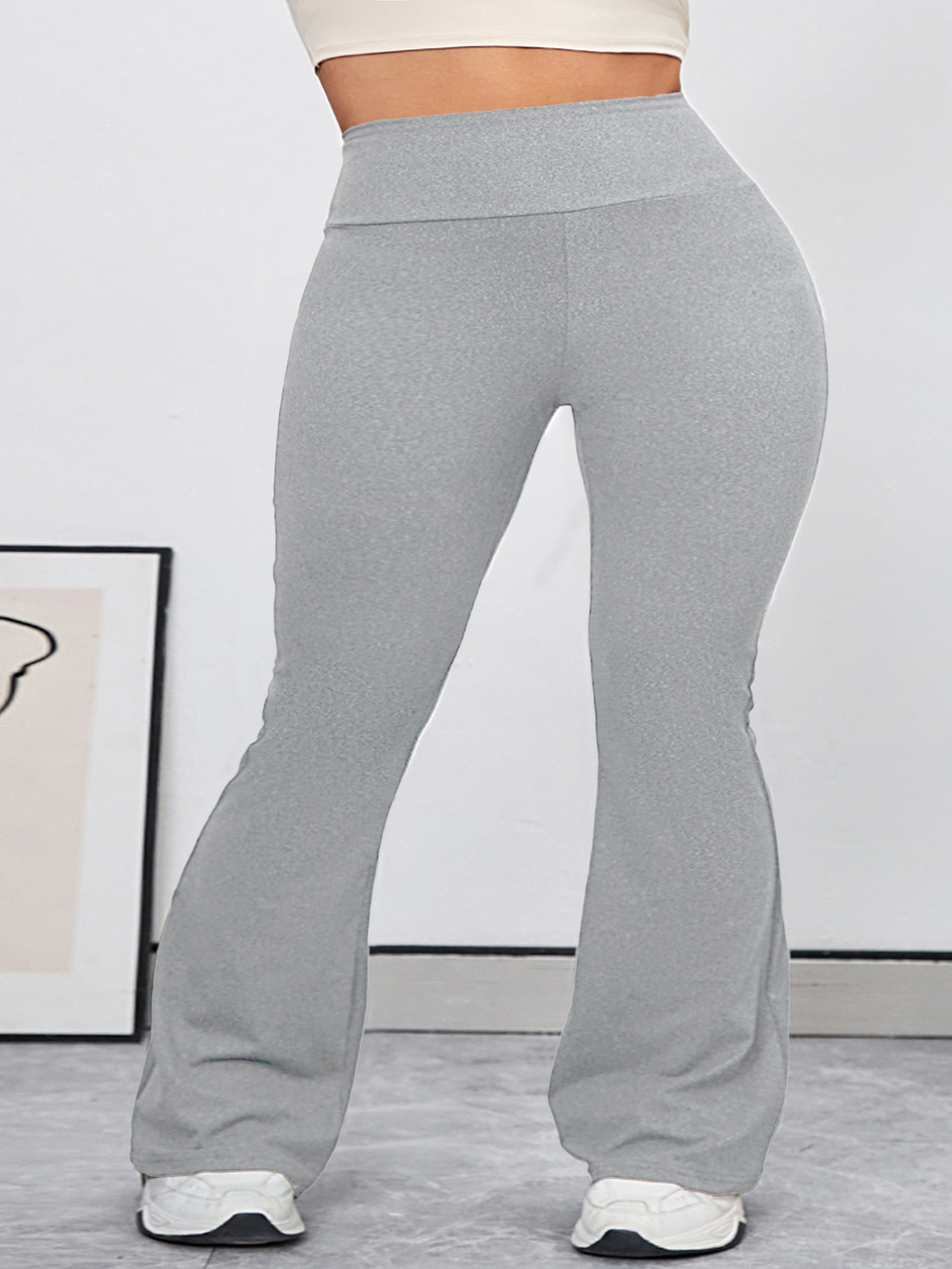 Plus Size Women's Fashion High-Waist Flare Leggings - Stretchy & Comfortable, Heather Gray, Perfect for Running & Casual Outdoor Activities, Machine Washable