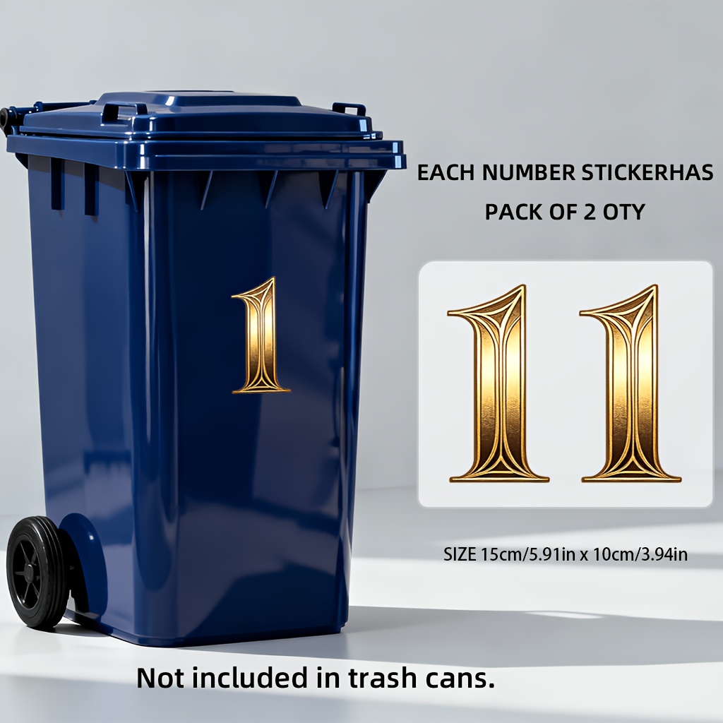 TEMU 2pcs Durable Self-adhesive Pvc Number Stickers, Large 5.91 Inch(15cm) Commercial Grade High Visibility Reflective Trash Bin Labels, Glossy
