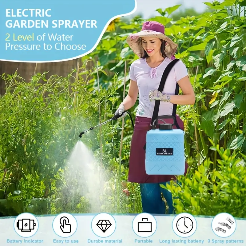 1 32 2 11 gallon usb rechargeable sprayer shoulder strap electric spray bottle with adjustable nozzles portable electric watering can 1500mah battery spray nozzles adjustable strap blue suitable for garden agriculture watering fertilizing details 5