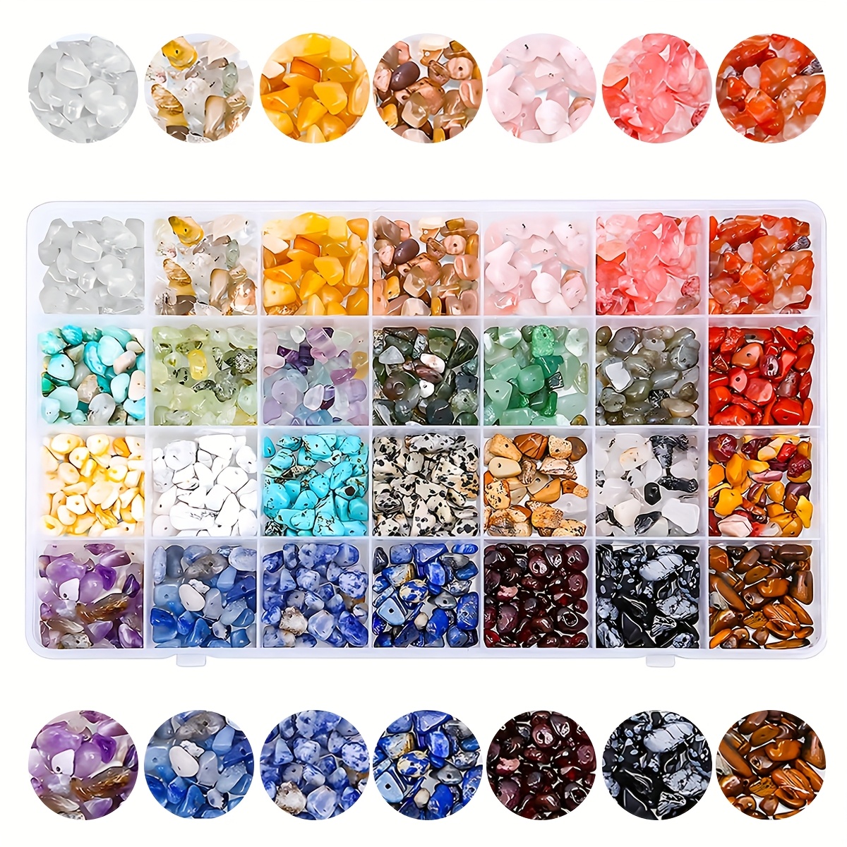 

Kit de Fabrication de Bijoux DIY avec 28 Couleurs de Perles en Pierre Irrégulières, Pierres Vives à Trou, pour Bague, Bracelet, Collier, Boucles d'Oreilles