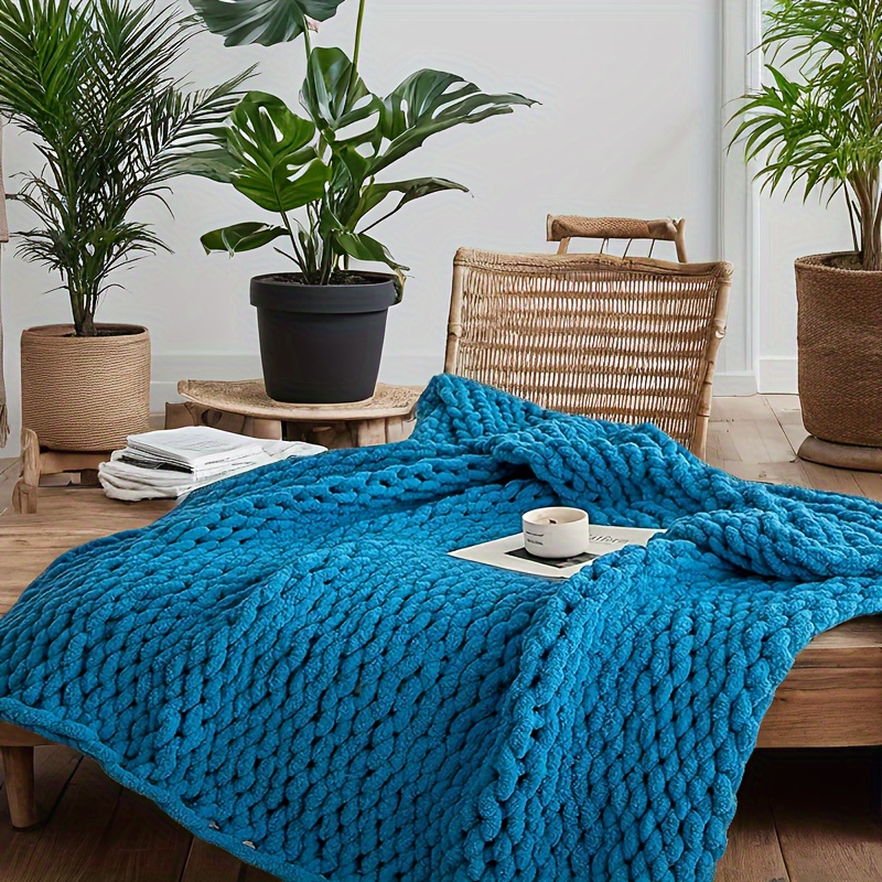 

Comfortable Chunky Knit Blanket Soft Chenille Yarn Knitted Throw Blanket Handmade Cable Warm Blanket For Couch Bed Trips Camping Backpacking