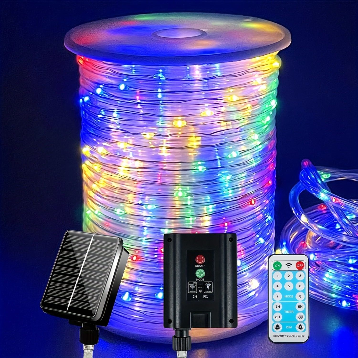 

196 Feet 600 Led Rope Light With Remote Control, 60 Meters Solar String Light, 8-mode Ultra Long Fairy Tale Light With Timer, Solar Tube Light, Garden Deck, Terrace, Swimming Pool, Lawn Decoration