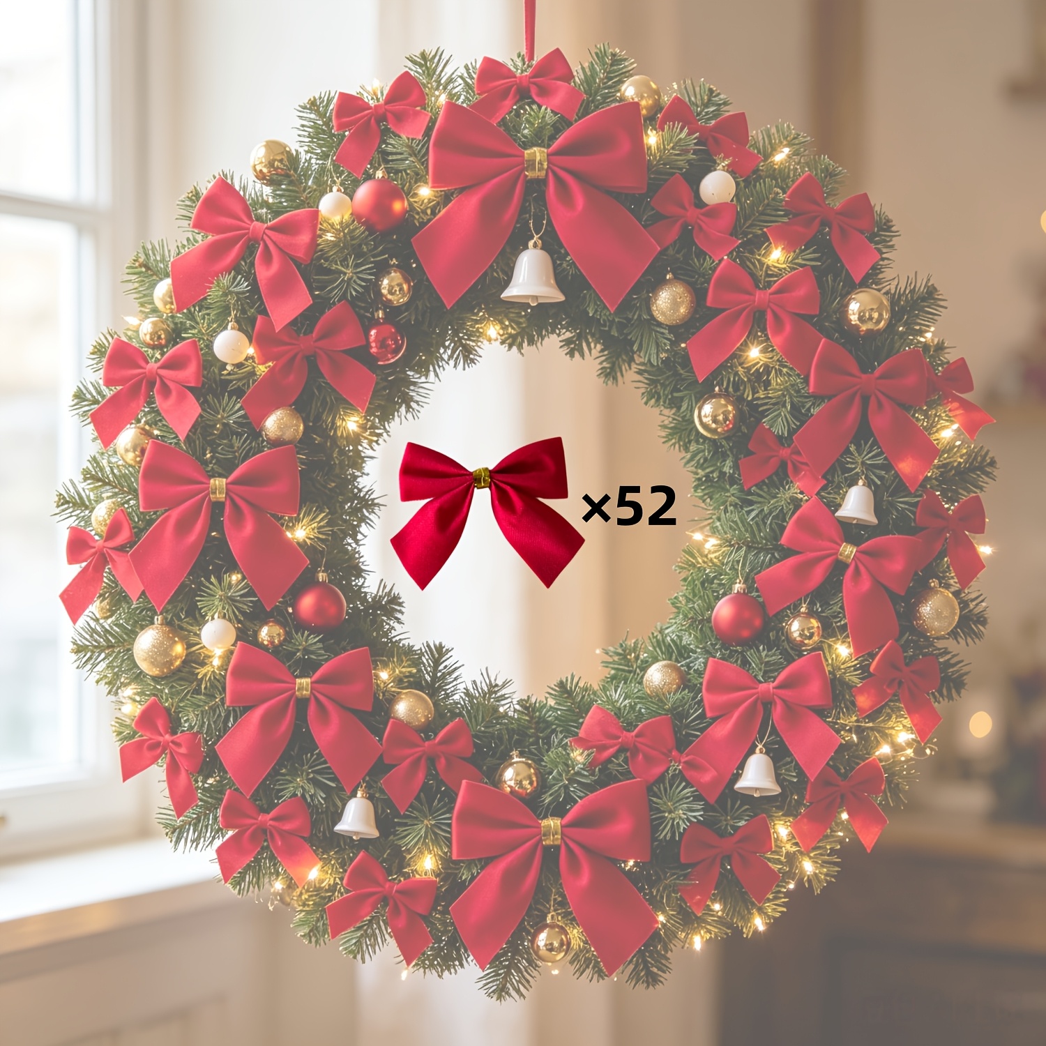 TEMU 52 Stück Weihnachtsdeko-Bänder - 5,5 cm Weihnachtsdeko-Bänder - Rot - Weihnachten - Geeignet für Kranzdekoration - Kranz - Weihnachtskranz -