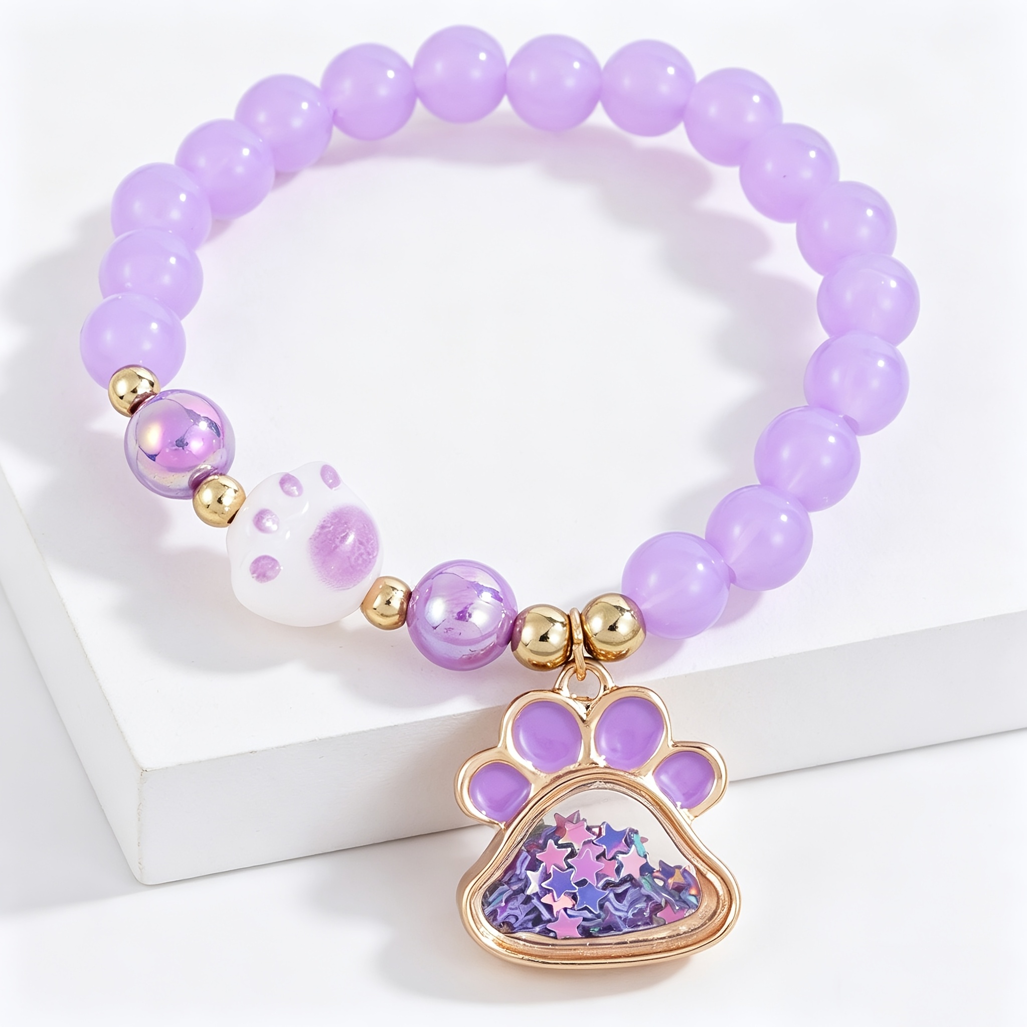 Cute Cat Paw Beaded Stretch Bracelet for Kids