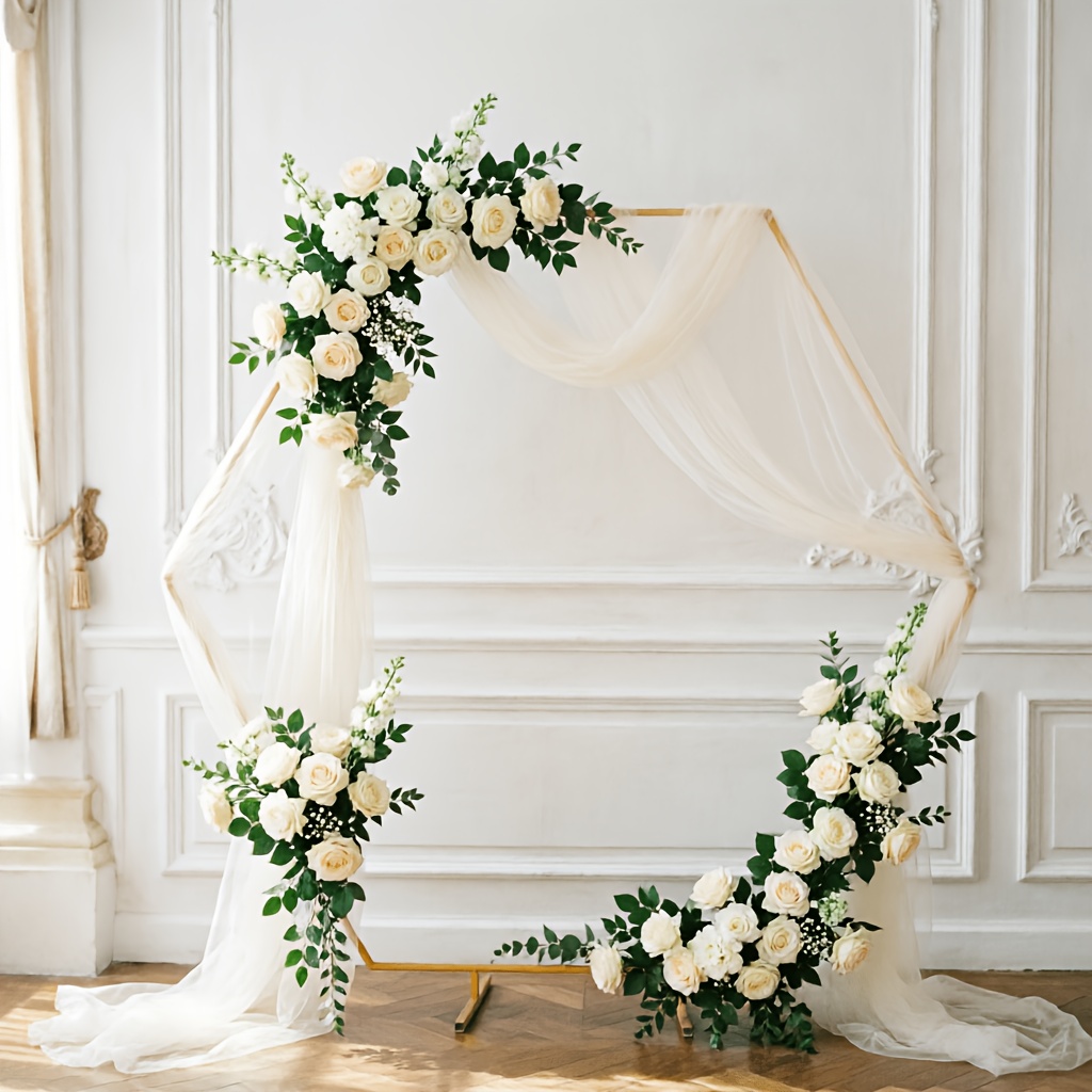 Image of 2m Iron Hexagonal Decorative Base Stand, Stable Metal Hexagon Backdrop Support Base, Heavy-duty Holder, Perfect For Party, Wedding, Festival Background Frame Fixing And Photography Scene Arrangement