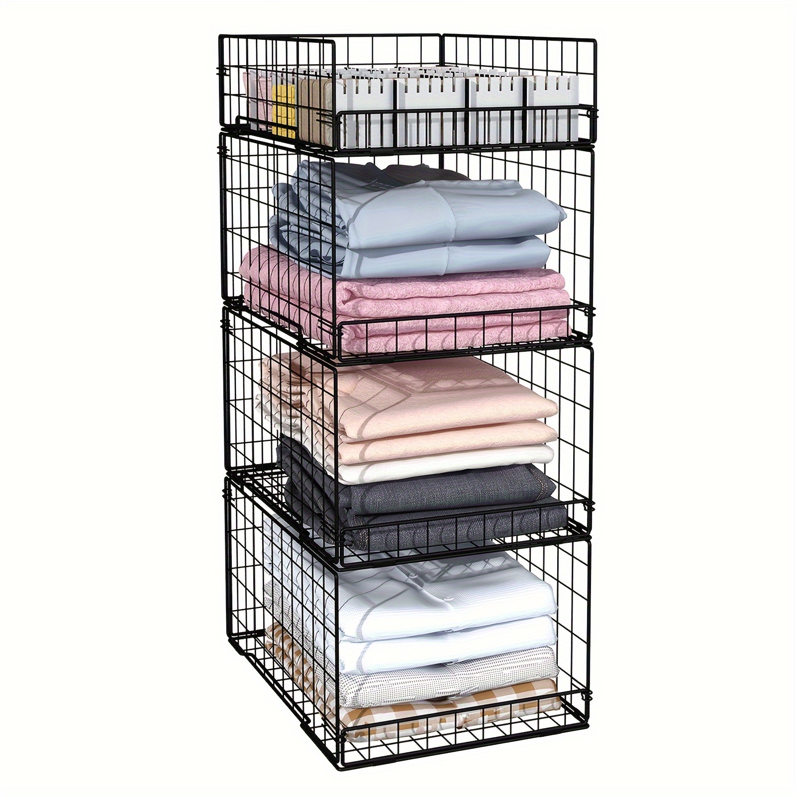 

4 Pack Closet Organizers And Storage Shelves For Clothes, Stackable Storage Bins Metal Wire Organizer Baskets Containers Drawers With Dividers For Truck Camper Rv Closet/pantries/wardrobe