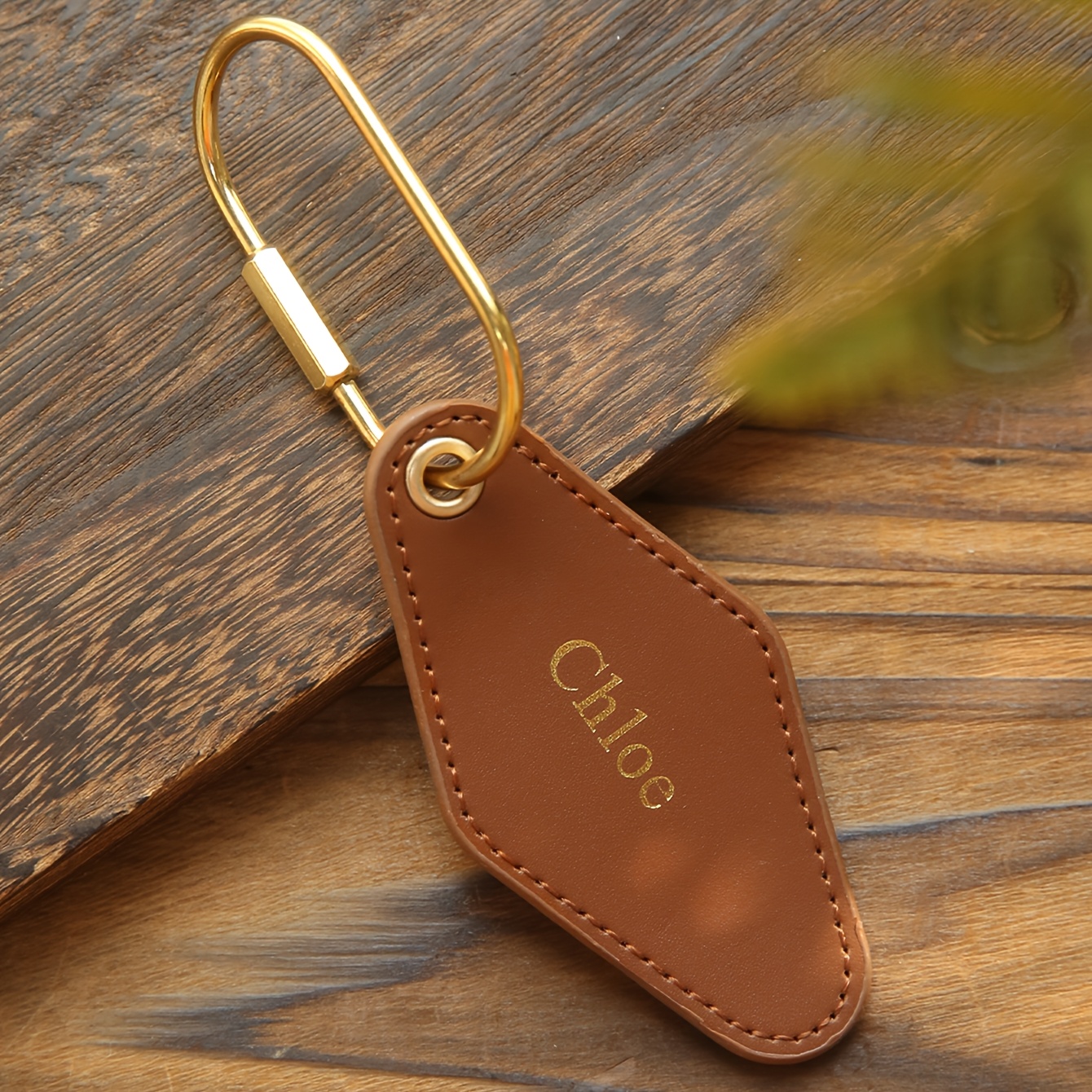 TEMU 1pc Of Personalized Name Keychain In Golden Monogram Style, Made Of Vegan Rhombus Faux Leather, Perfect As A Chic Travel Accessory Or A Gift For