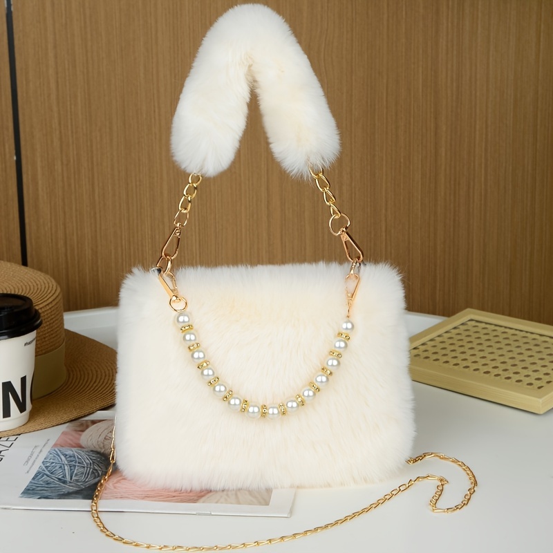 New Autumn And Winter Plush Bags For 2024, Trendy Small Square Bags For Women With Chain Crossbody Design, Featuring A Unique Fluffy Style