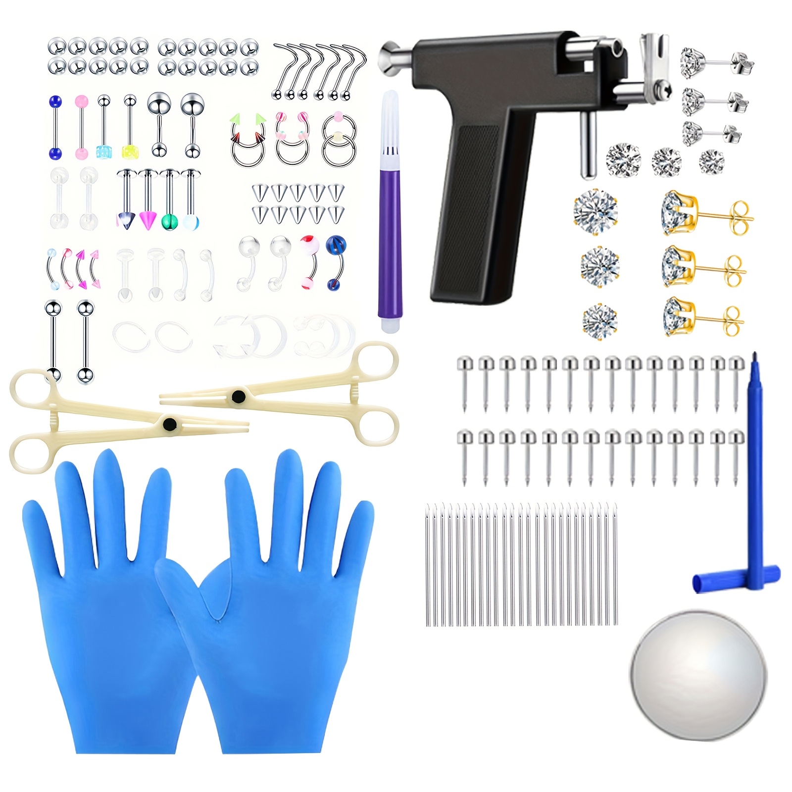 TEMU 168pcs Body Piercing Kit 14g 16g 20g Stainless Steel Acrylic For Lips, Nose, , Rings, Tongue, Cheekbones, Cartilage, Spiral Eyebrows, Earrings, Piercing Jewelry, Piercing Tool Included