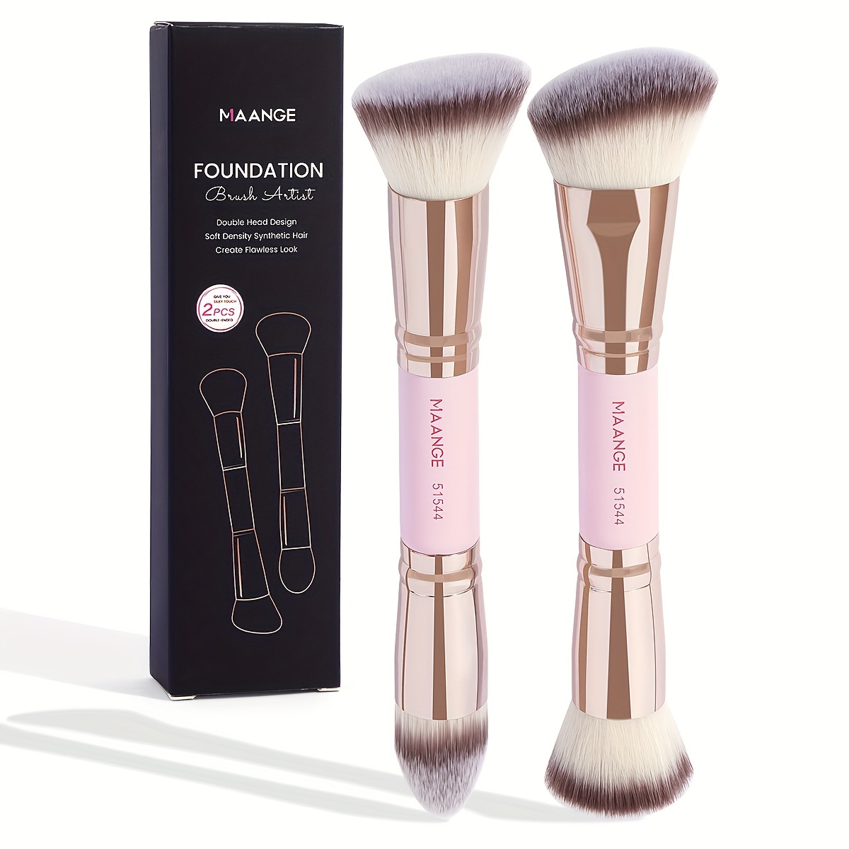 

Maange 2-pack Dual-ended Foundation Brush Set - Round, Flat, And Angled Tips For And Tanning, Soft Nylon , Unscented, Suitable For Types, Abs Handle, Makeup Wand For Beginners And Travel