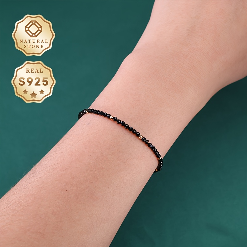 Night Sky Spinel Bracelet - S925 Silver with 3 4Mm Beads