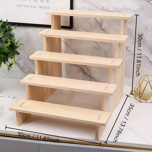 solid wood tiered display stand multi level rack for jewelry bracelets rings display risers for store countertop market booth live streaming background showcase for figures toys cosmetics perfume glasses