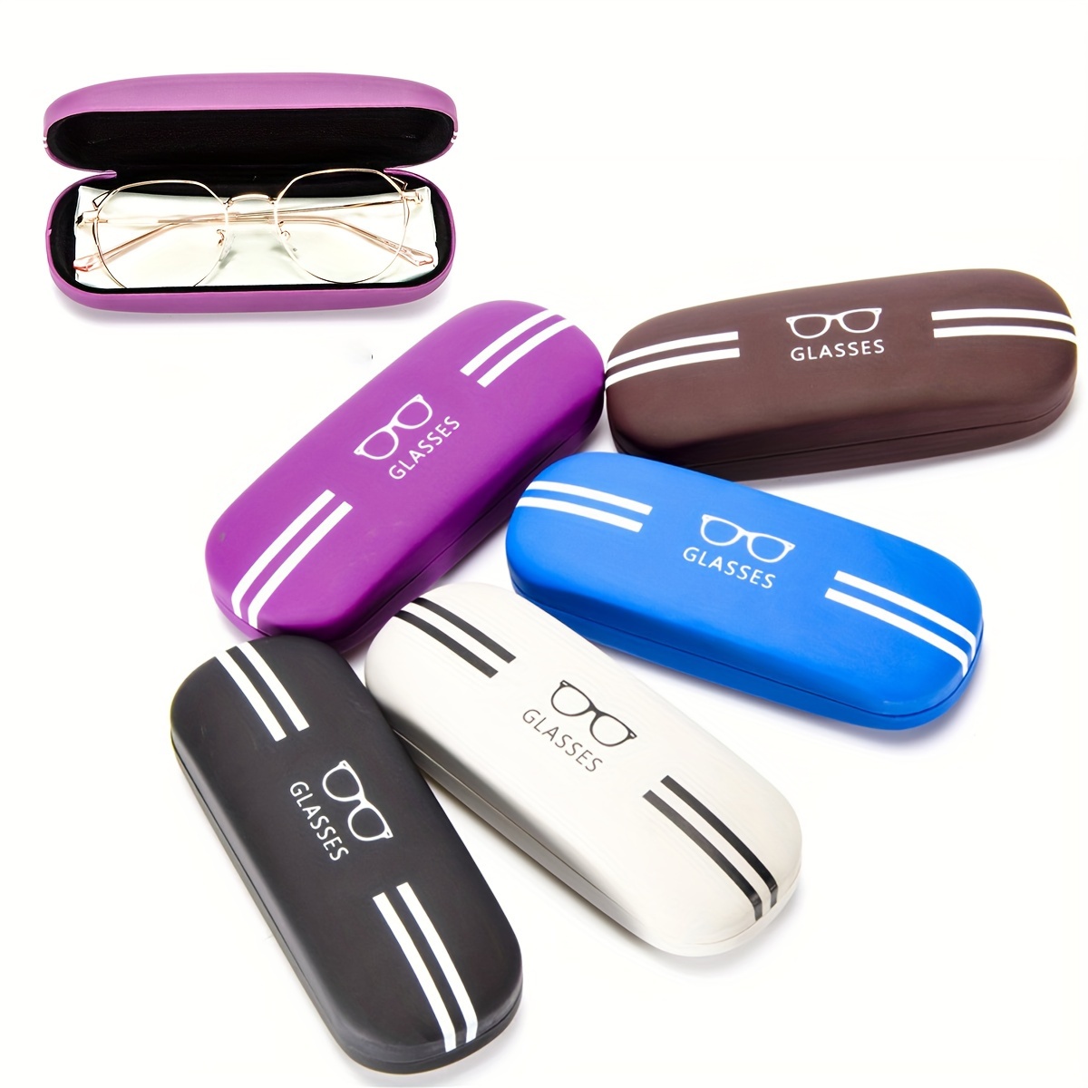 

1pc Chic Metal & Leather Glasses Case With Striped Interior - , Fashion- Eyewear Protector In Multiple Colors, Cute Glasses Case