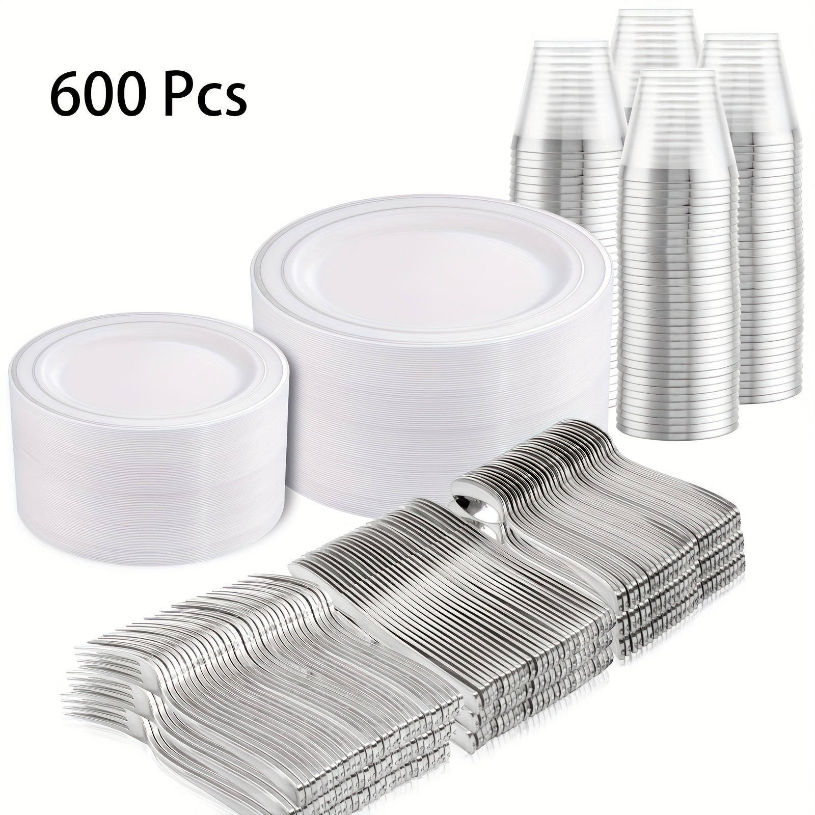 TEMU 600pcs Of Golden Disposable Dinnerware For 100 Guests, For Party Plastic Dinnerware, 10-inch Dinnerware Set Of For 100 Plates, 7-inch For 100